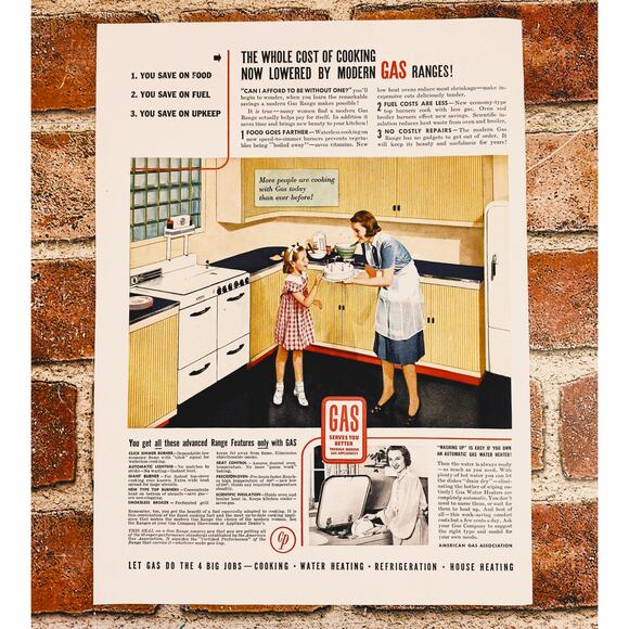 1940 Vintage American Gas Association Print Ad‎ Retro Kitchen Appliances Decor - Picture 5 of 10